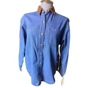 NWT Vintage CASEY & MAX Women Denim Shirt Long Sleeve  removable Collar Size S